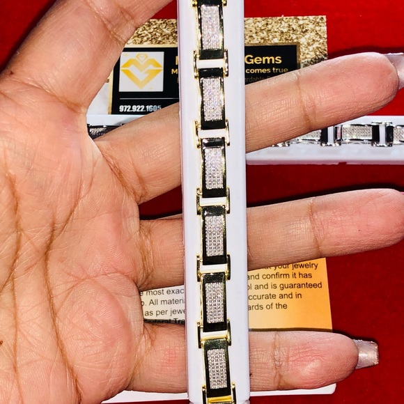 14k gold vermeil real SI diamond men bracelet FREE Appraisal & posh authenticate - Picture 4 of 11